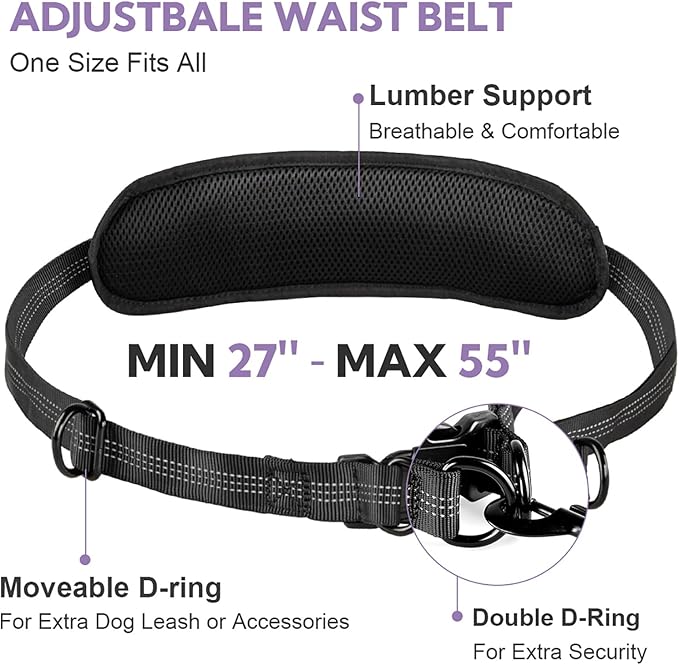 Hands Free Dog Leash with Pouch, Double Leash for Two Dogs, Retractable Bungee with Double Padded Handles, Dog Waist for Dog Walking, Running for Dogs, Dog Walking Accessories