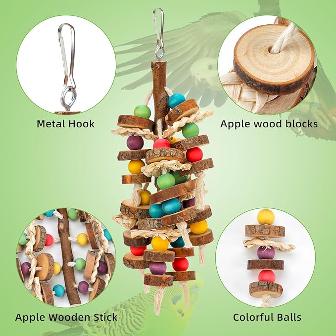 Rypet Wood Bird Chewing Toys for Cage Wall, Wooden Bird Cage Toy for Helping to Trim Beak, Birds Toys Parrot Toy for African Grey Parrots Cockatoos Amazon Parrot and Other Small to Medium Parrots