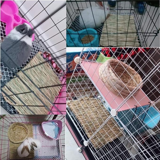 Hamiledyi 10 Pcs Rabbit Grass Mat, Bunny Natural Straw Woven Bed,Small Animal Cages Hay Mat Sleeping Chewing,Nesting and Toys for Guinea Pig Chinchilla Squirrel Hamster Cat Dog