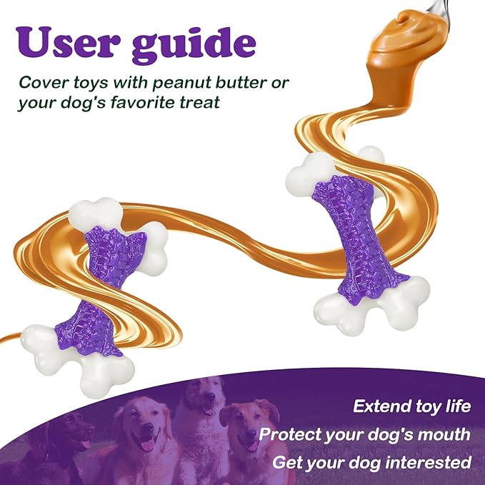 Tough Dog Chew Toys for Aggressive Chewers Large Medium Breed Bacon Flavor, Bone Toy Dog, Nylon Heavy Duty Extreme Indestructible Teething Training