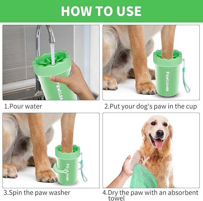 Dog Paw Cleaner, Washer, Muddy Pet Foot Cleaner for Small Medium Large Breed Dogs/Cats (with 3 absorbent towel) (Light Green, Medium)