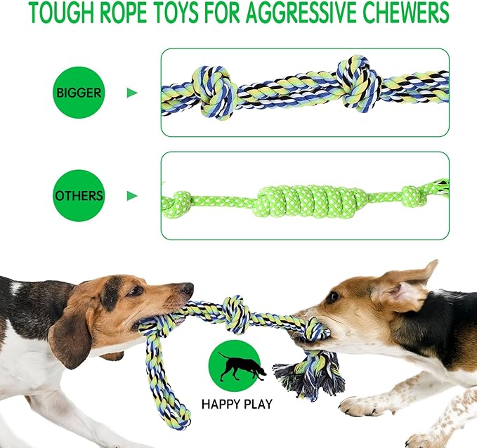 15pc Heavy Duty Dog Rope Toys Tough Tug of War Dog Toys, 100% Cotton Tug Toy for Boredom for Large/Medium/Small Dogs for Chewing, Playing, Teething, Teeth Cleaning, Tossing and Catching.