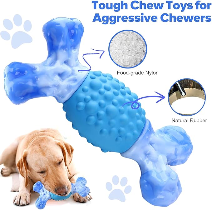 Rensh Tough Dog Chew Toys for Aggressive Chewers, Almost Indestructible Dog Toys for Medium Large Breed, Super Bone Chew Toy to Keep Them Busy & Reduce Boredom, Teeth Cleaning & Training, Milk Flavor