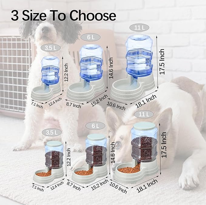 2 Pack 3.5L Automatic Gravity Pet Feeder and Water Dispenser Set, Large Capacity Automatic Dog Feeder and Dog Water Dispenser for Small Medium Dog Pets Puppy Kitten