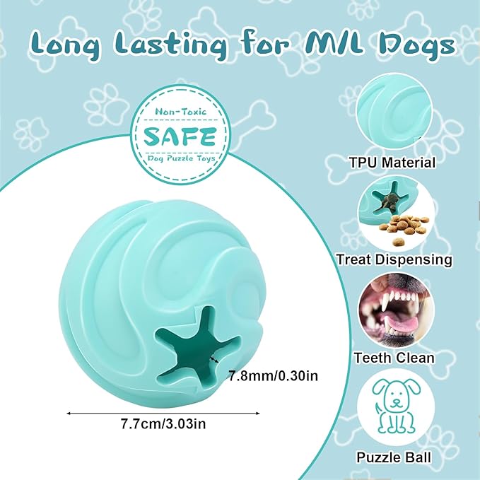 Dog Puzzle Ball Toy, Interactive Dog Toys Ball for Treat Dispensing, Dogs Treat Ball for Teeth Cleaning/Slow Feeder/IQ Training/Playing, TPU Chew Toys for Medium/Large Dogs