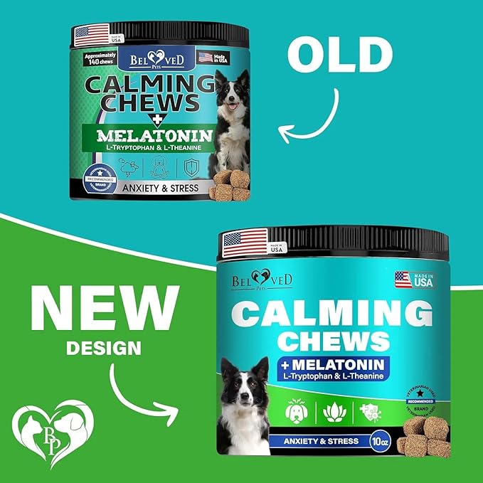 Beloved Pets Calming Chews for Dogs & Puppy - Pet Separation Anxiety Relief Soft Treats & Calm Behavior Aid - Melatonin for Sleep- Anti Stress Treatment Help with Thunder- Made in USA