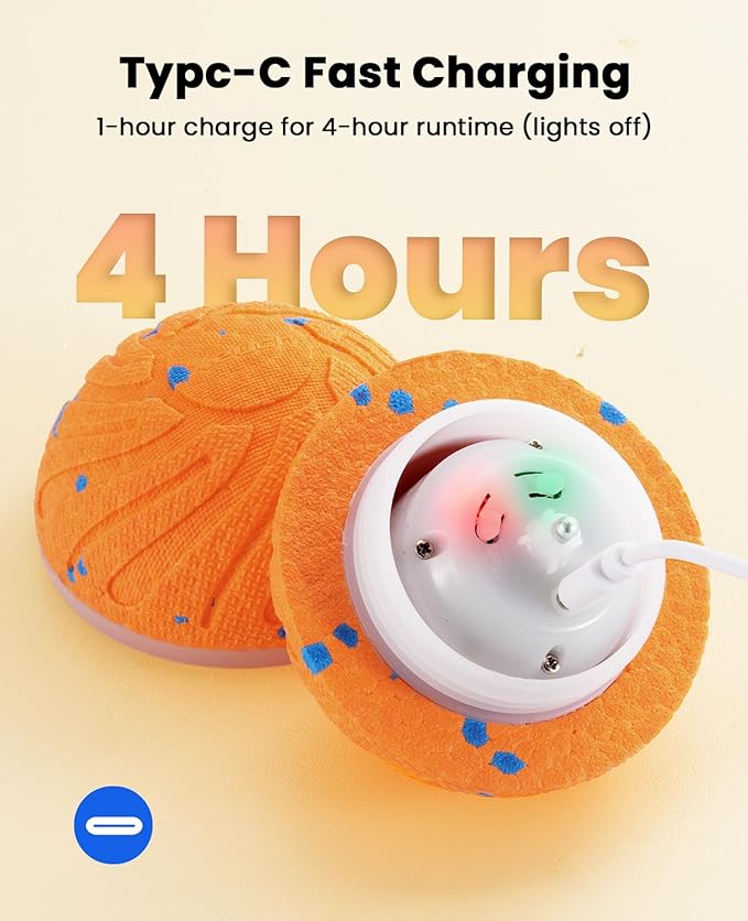 Smart Interactive Dog Toys, Automatic Moving Ball with 3 Lighting Modes, E-TPU Bouncy Balls for Dog Enrichment & Stimulation, Motion Activated Rolling Toy for Medium and Large Dogs Orange