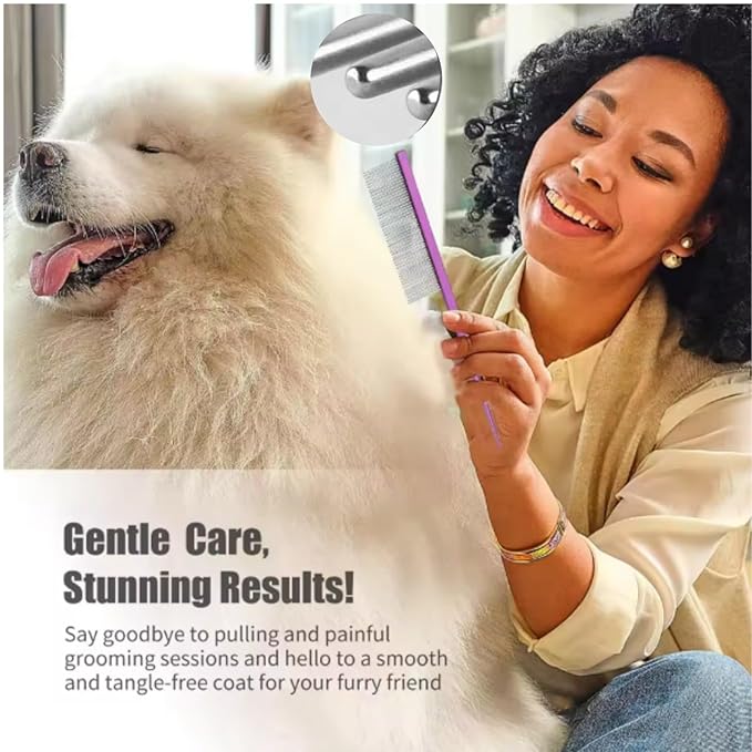 Pet Grooming Comb for Cat and Dog Hairstyling - Rat Tail Trimmer, Float Hair Removal Dematting Tool with Rounded Ends for Home Grooming