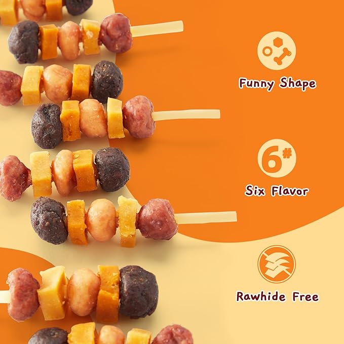 Jungle Calling Dog Treats,Dogs Kabob with Cod Stick, Rawhide-Free Chews, Made with Chicken, Duck, Beef, Sweet Potato and Pumpkin