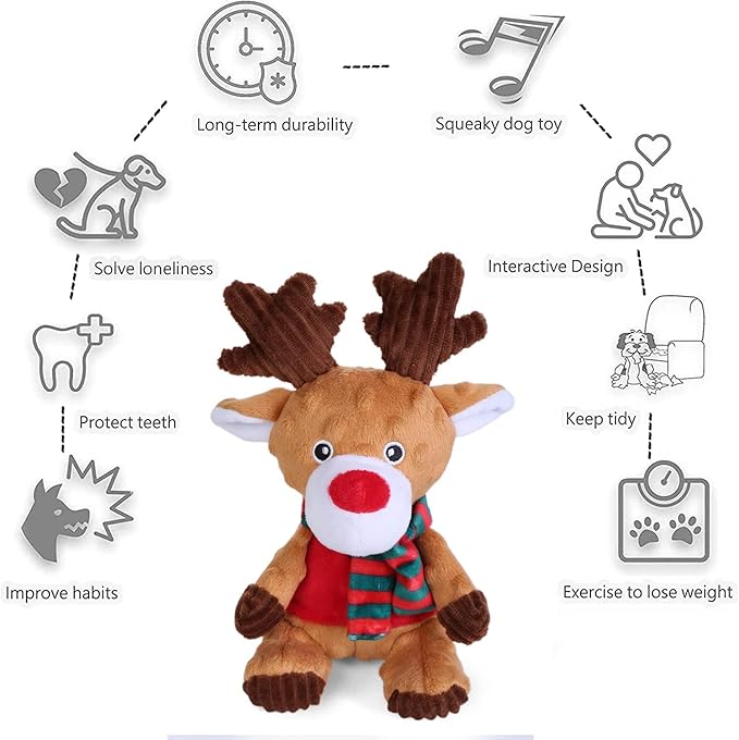 Blnboimrun Plush Moose Dog Toy - Milu Deer Squeaky & Crinkle Chew Toys for Large & Medium Dogs