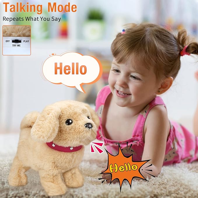 Koonie Talking Plush Golden Retriever Puppy - Repeats What You Say, Barks and Walks - Electronic Interactive Stuffed Dog for Kids
