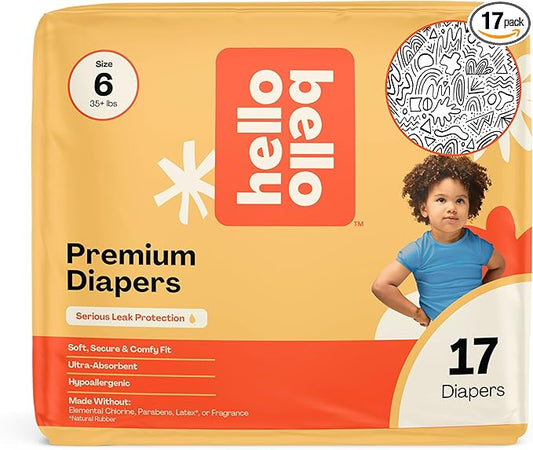 Hello Bello Premium Diapers Size 6 (35+ lbs) Daring Doodlers Designs, 17ct Jumbo Pack