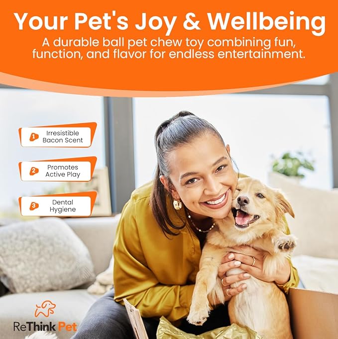 Tri-Chew Toy for Dogs, Bacon Scented, Long-Lasting and Durable Teething Toy, Odor Stimulating Tough Toy for Aggressive Chewers, Orange