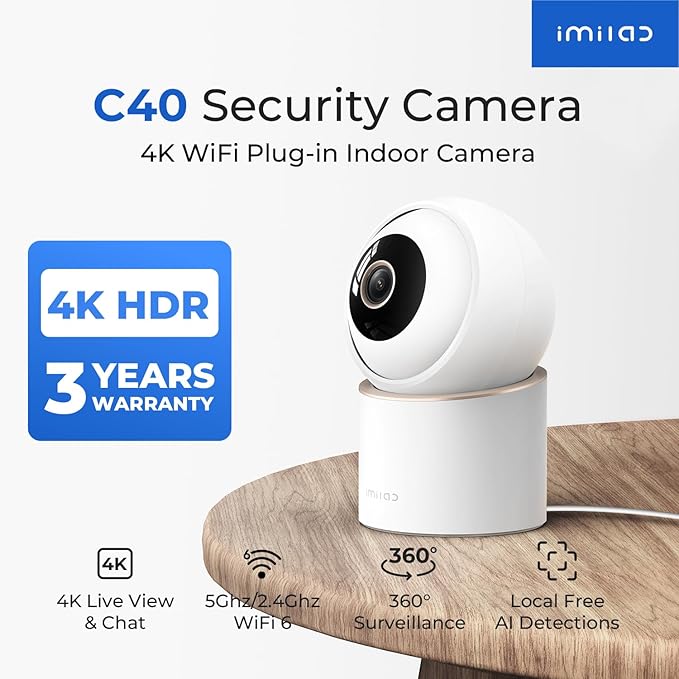 IMILAB C40 4K Indoor Security Camera, Room Camera for Kid/Baby/Pet, 5G WiFi Pan/Tilt Indoor Cam w/Person Pet Track, Powerful AI Detection, Color Night Vision, SD/Cloud Storage, Easy Pairing, Plug in.