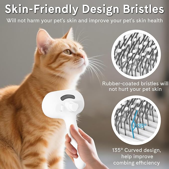 Pet Steam Brush for Dog & Cat,4-in-1 Spray Hair Removal Comb with Waterless Shampoo,Steam for Shedding & Grooming–Water Brush for Long & Short Haired Pets –Anti-Static & Skin-Friendly Design (White)