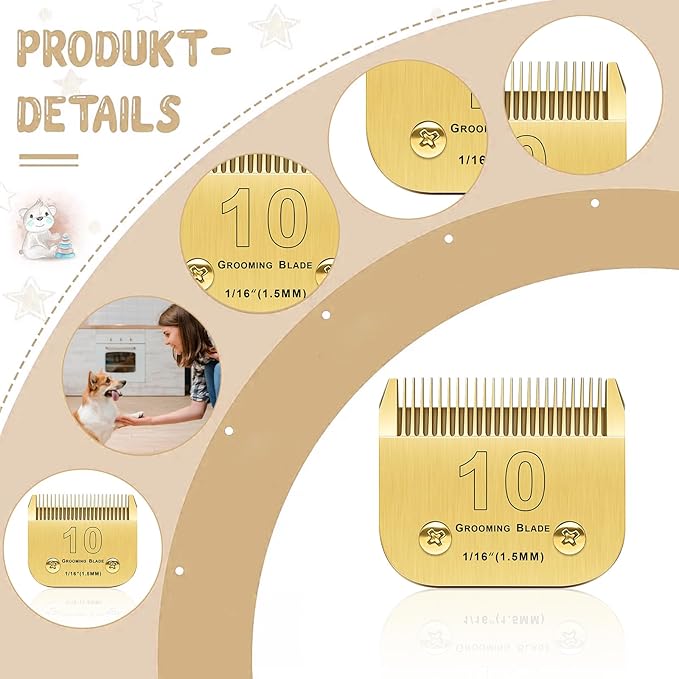 7Pack Dog Grooming Blades Compatible With Andis/Oster A5/Wahl KM-10 Series Clippers - Detachable Replacement Blades, Gold (7PCS #10+30+40+3FC+4FC+5FC+7FC)