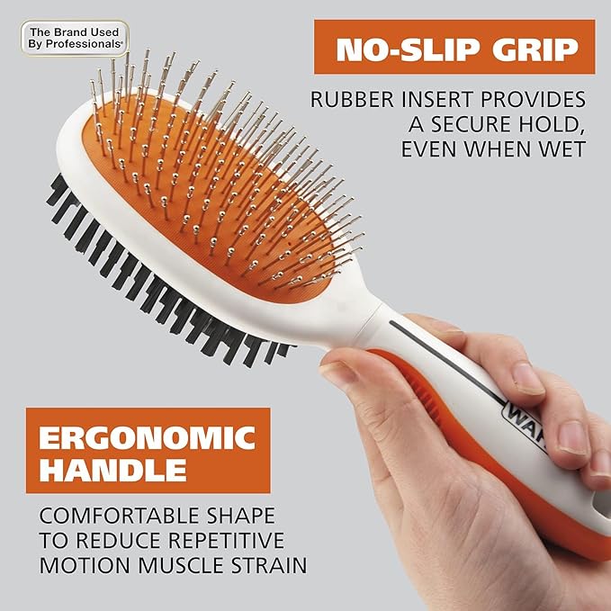 Wahl Premium Pet Double Sided Pin Bristle Brush with Patented Stacked Pin Design for Dogs - Removes Loose Hair & Stimulates the Skin while Creating a Soft Coat Shine - Model 858501