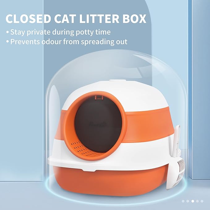 PawHut Cat Litter Box with Lid, Covered Litter Box w/High Sides, Air Freshener, Large Two-Way Entrance Kitty Toilet, Foldable, Easy Clean, Orange