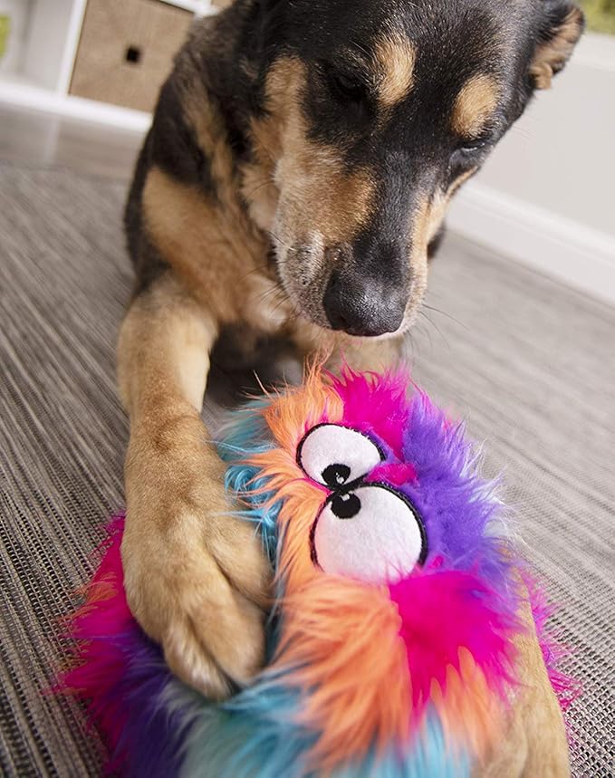 goDog Furballz Squeaky Plush Ball Dog Toy, Chew Guard Technology - Cool Rainbow, Large