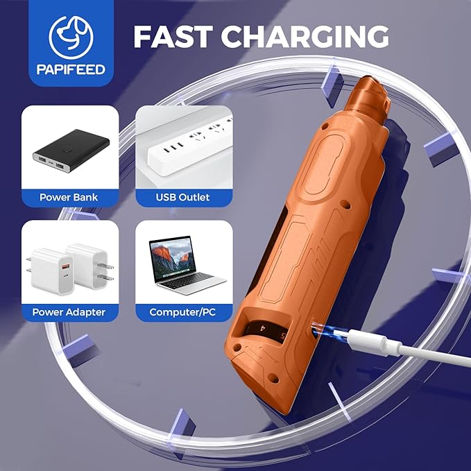PAPIFEED High Torque Dog Nail Grinder Quiet - 6-Speed Adjustable Pet Nail Trimmer with 2 LED Lights & Dust-Proof Cover, Powerful Motor for Large/Medium/Small Dogs & Cats, Rechargeable - Orange Kit