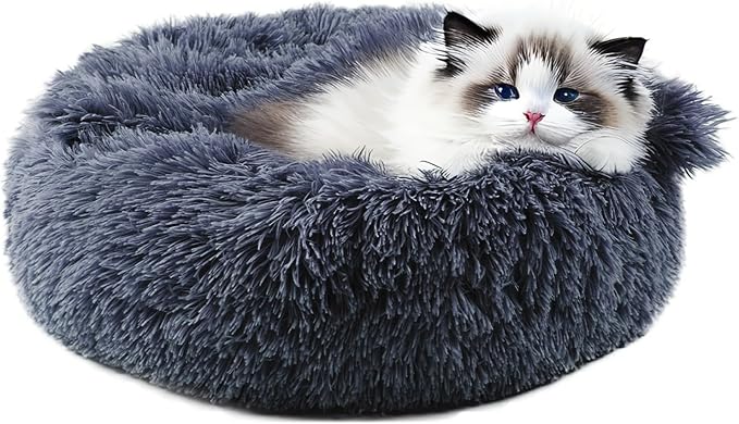 Himax Dog Beds for Small Dogs, Donut Dogs Beds with Blanket Attached, Calming Dog Bed Washable (20"/26"/35") Grey