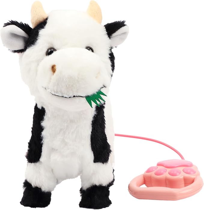 Hopearl Walking Cow Interactive Electronic Pet Singing Toy Remote Control Leash Animated Musical Nodding Moo Wagging Tail Touch Recognition Gifts for Toddlers Birthday, 9''