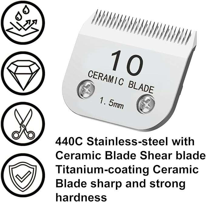 10# Silver Detachable Clipper Ceramic Blades, Dog Grooming Clipper Replacement Blades Compatible with Dog Clippers, KM Series Clippers, A5, Size 10, Cut Length 1/16"(1.5mm)
