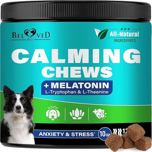Beloved Pets Calming Chews for Dogs & Puppy - Pet Separation Anxiety Relief Soft Treats & Calm Behavior Aid - Melatonin for Sleep- Anti Stress Treatment Help with Thunder- Made in USA