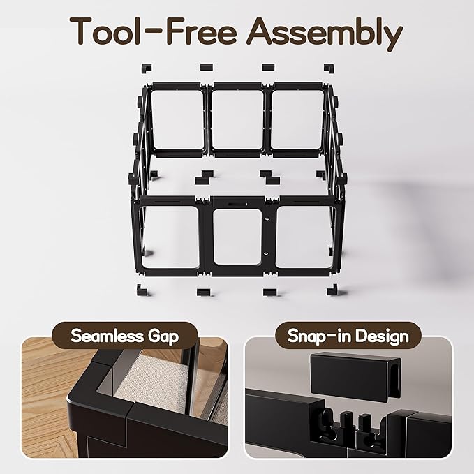 Jalove Clear Acrylic Dog Playpen Indoor, 12 PCS Plastic Puppy Playpen with Door, Cat Rabbit Ferret Pet Play Pen, Easy Assemble Dog Fence Crate Kennel Whelping Cage Enclosure for Small Dogs, Black