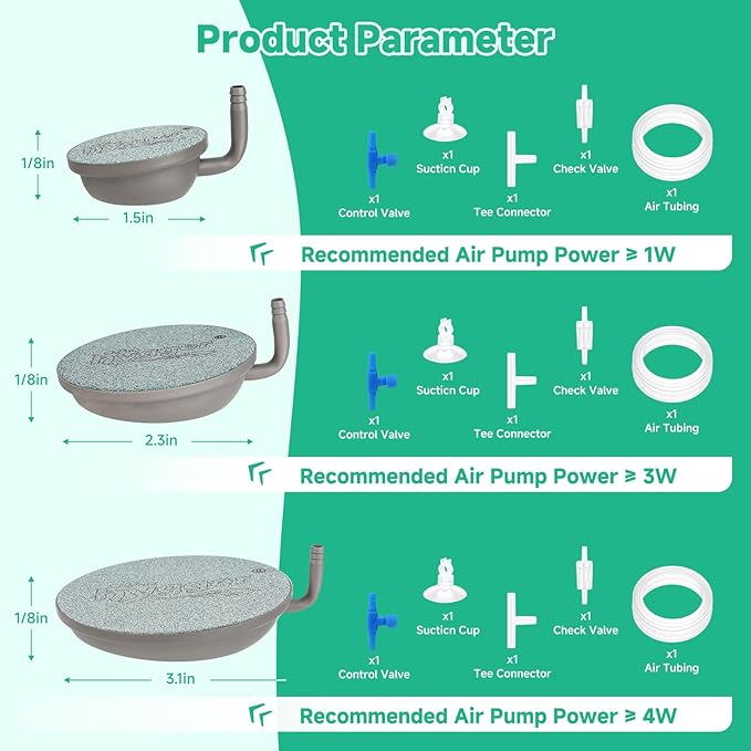 hygger Aquarium Air Stone, 2.3 Inch Fish Tank Bubbler Stone Kit Makes Super Tiny Bubbles, Ultra-High Dissolved Airstone with Stainless Steel Base Aquarium Fish Tank and Hydroponic