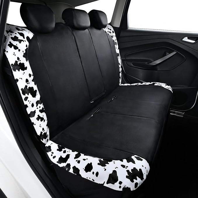 Flying Banner Neoprene Rear Bench car seat Covers car seat Protectors Split 40/60 60/40 (Cow Print & Black, Neoprene)
