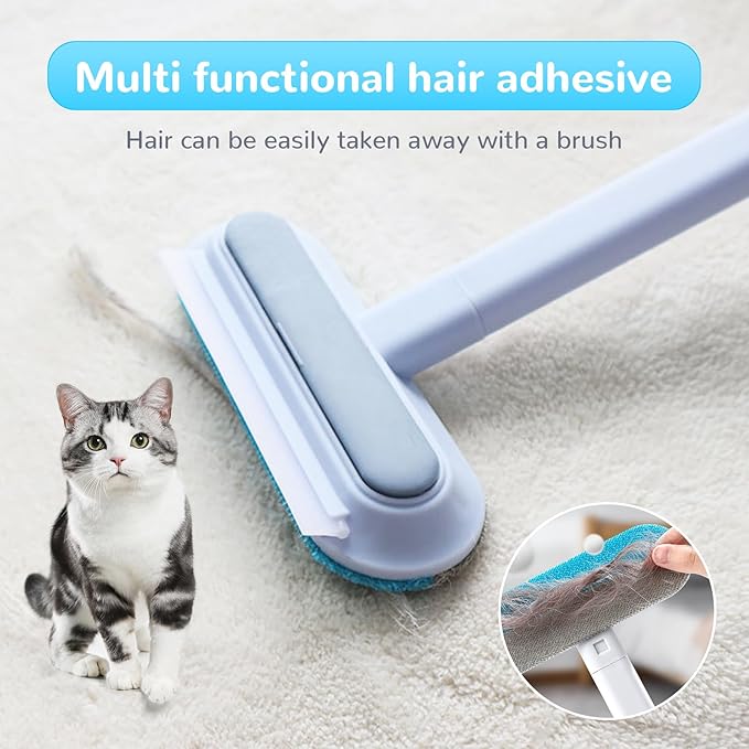 Pet Hair Remover Brush- Pet Hair Removal Glove, 4 in 1- Reusable Hair Remover Brushl with 17inch Long Handle, Electrostatic Gloves Pet hair for Furniture, Couch, Carpet