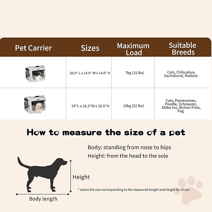 Large Cat Carrier for Cats Collapsible Soft Pet XL Crate for Large/Medium Cats 15lbs+ Car Travel Portable Bag with Water Bottle Slot Ideal for Long Trips (Beige, 20.0"L x 14.0"W x 14.0"H)
