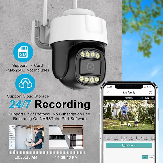 2K Outdoor Security Cameras, 3MP Pan-Tilt 360° View IP Surveillance Camera, 2.4G WiFi Dome Cameras for Home Security, Motion Detection and Siren, 2-Way Audio, Full Color Night Vision, Waterproof