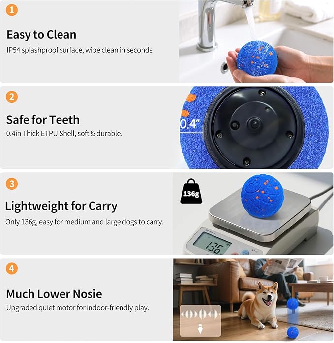 SCHITEC Interactive Dog Toys Ball Smart Automatic Bouncing Moving Rolling Vibrating Ball Motorized Pet Chase Toys for High Energy Medium Large Dogs (Blue)