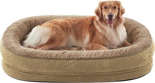 JOEJOY Orthopedic Dog Bed for Extra Large Dogs, Egg-Crate Memory Foam Pet Bed with Bolster Sides, Waterproof Lining, Removable Washable Cover & Non-Slip Bottom, Light Brown