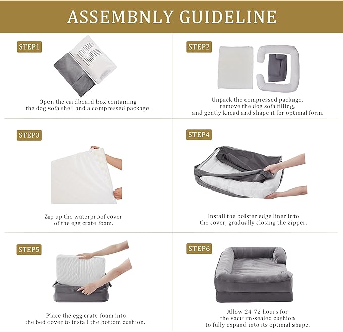 Bedfolks Orthopedic Dog Bed XXL, Waterproof Dog Sofa Bed for Giant Dogs, Egg Foam Pet Couch Bed with Removable Washable Cover and Nonslip Bottom, Light Grey