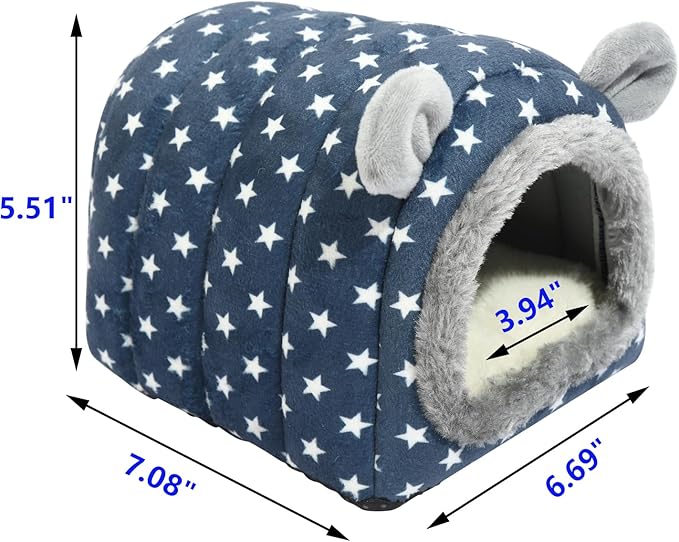 Hedgehog Bed Cave Hideout Hedgehog Accessories Hedgehog House, Hamster Small Animals Cage Supplies Warm House (Blue)