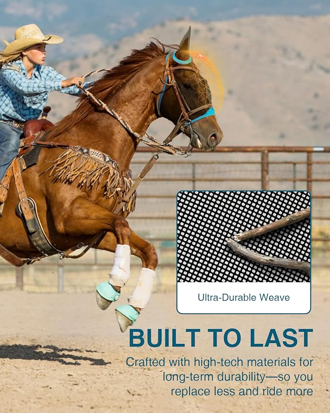 Hilltown Adjustable Fly Mask for Horse with Ears - UV-Block, Large Eye Space, Breathable, Built to Last, Comfort Fit - Horse Fly Mask for Daily Stable, Hot Weather Riding & Competition - X-Full, Blue