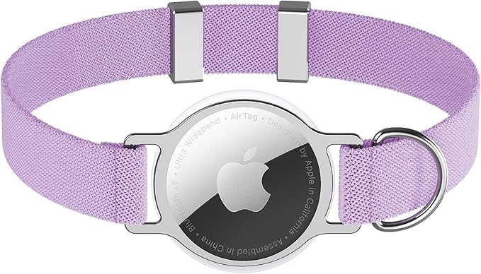 AirTag Cat Collar,Ultra Elastic Cat Tracker Collar with Apple Air Tag Holder, [Lightweight][Scratch Resistant] Stepless Adjustable GPS Pet Collar for Cats Kittens (Purple)