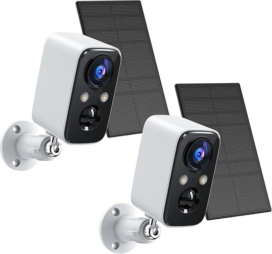 FOAOOD Security Cameras Wireless Outdoor with Solar Panel Cameras for Home Security, Home Camera with Color Night Vision, PIR Human Detection, 2-Way Talk, IP66 Waterproof (2Packs-White)