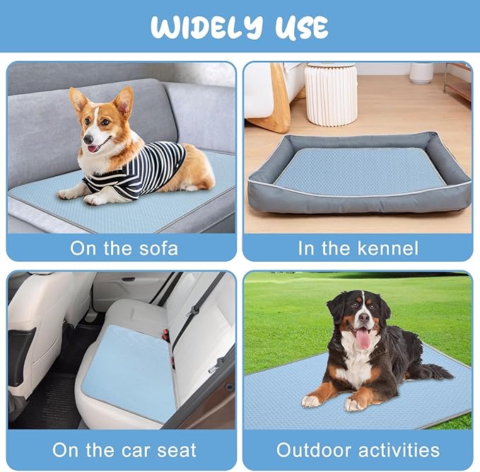 Summer Dog Cooling Mat Washable Ice Silk Self Cool Pad for Small Dogs and Cats, 27x22in Pet Sleeping Pad for Crate, Bed, Indoor & Outdoor Floor, Car Seats