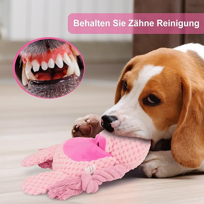 Dog Toys, Dog Squeaker Toys with Crinkle Paper, Stuffed Animal Dog Plush Chewing Toy, Cotton Rope Interactive Toys for Puppy, Small, Middle Dogs (Pink Pig)