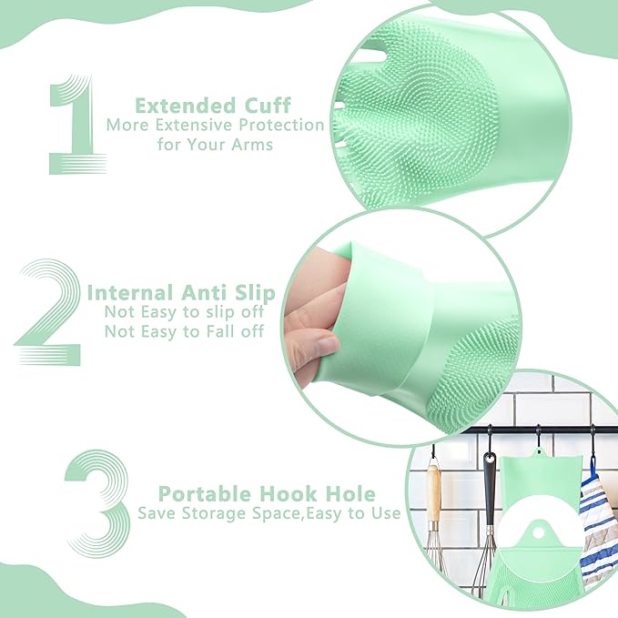 Pet Grooming Gloves—Heat Resistant Dog Washing Gloves with High-Density Teeth, Dog Bath Scrubber with Enhanced Five Finger Design, Silicone Gloves for Dogs and Cats Bathing, Massage (Green)