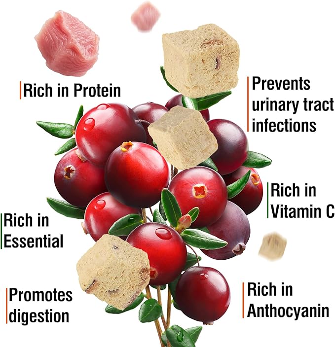 Freeze-Dried Chicken Cat Treats, Chicken Cube Snacks with Cranberry for Pets, High Protein Chickens Dog Treat Bite-Sized Pieces