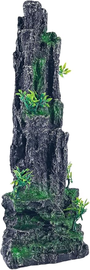 Large Fish Tank Decorations - Mountain View Aquarium Ornament with Tree House Cave