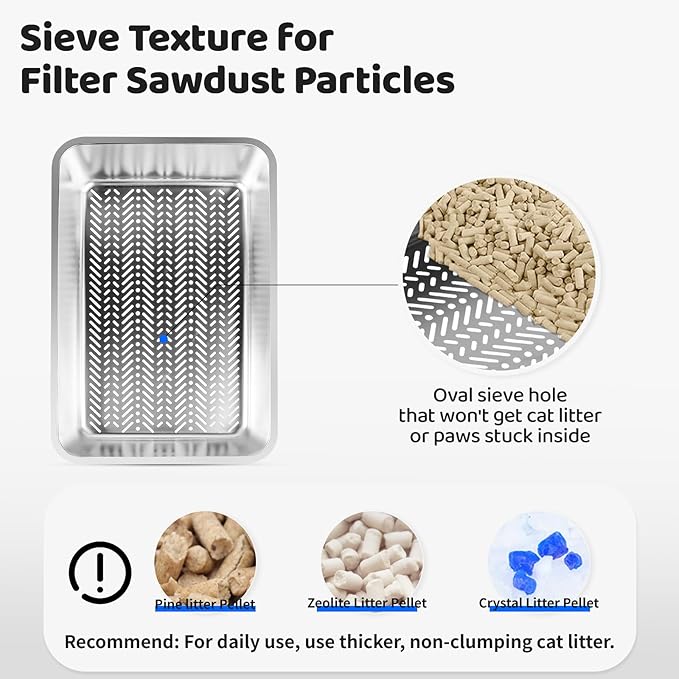 Stainless Steel Litter Box, 23.6" L x 15.7" W Drawer Type Semi-Enclosed Cat Litter Box with Sifting Pan, Scoop for Big Cat Easy Cleaning