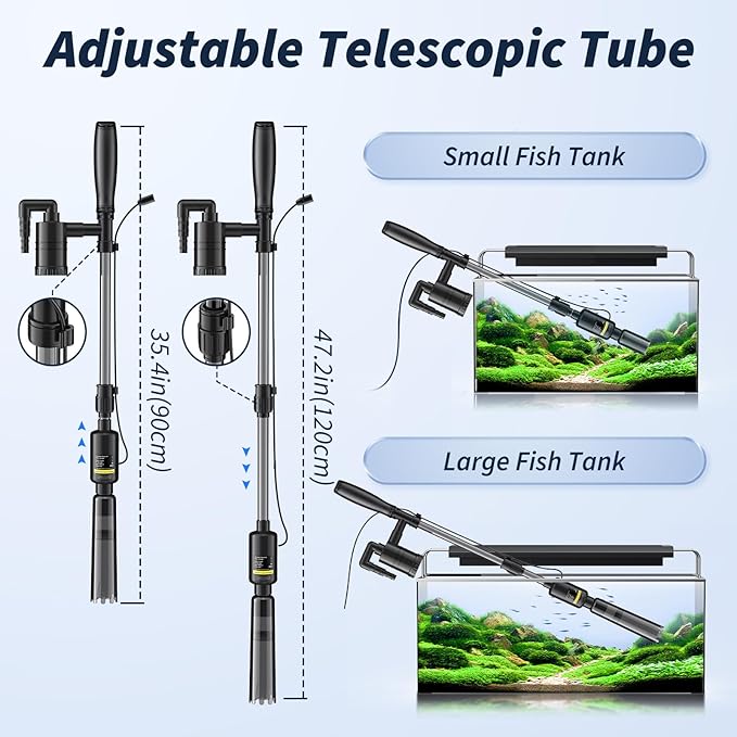 Fish Tank Cleaner - Aquarium Gravel Cleaner, 530GPH/32W Electric Fish Tank Cleaning Tools, Adjustable Water Flow Aquarium Cleaner Kit, Turtle Tank Gravel Cleaner Vacuum for Wash Sand, Water Changing