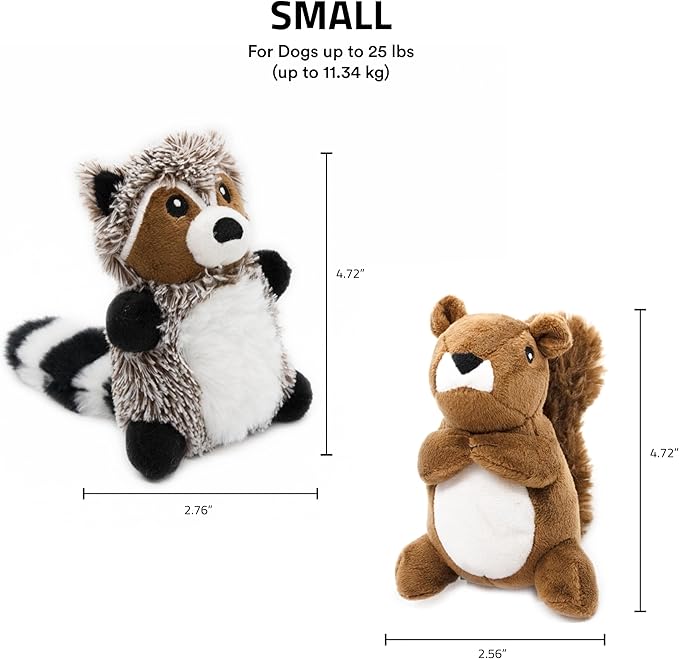 Playology Plush Dog Toy Bundle | Stuffed & Scented Toys for Small Dogs | Peanut Butter Squirrel & Sweet Potato Raccoon Value 2-Pack
