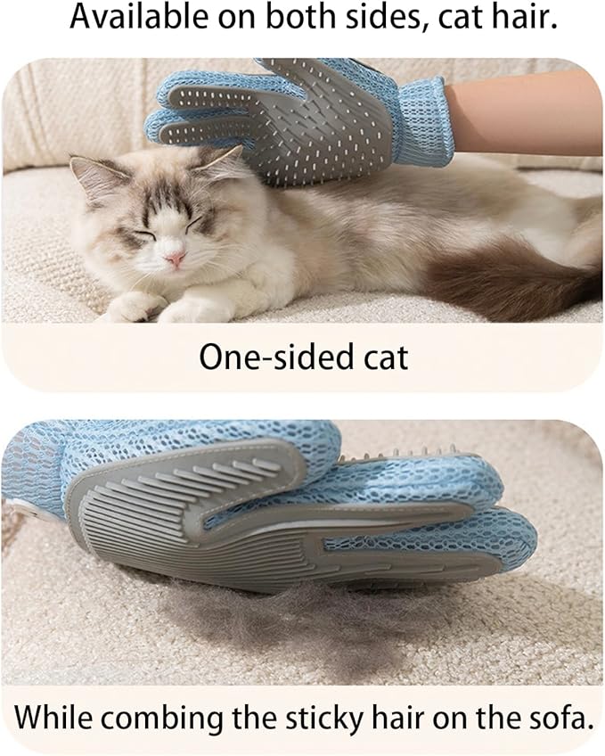 Zoocozy 2 in 1 Pet Hair Removal Glove for Cat Dog, Indoor Cat Grooming Gloves, Pet Washing Brush for Shedding Massage - Double-Sided Available(Blue)